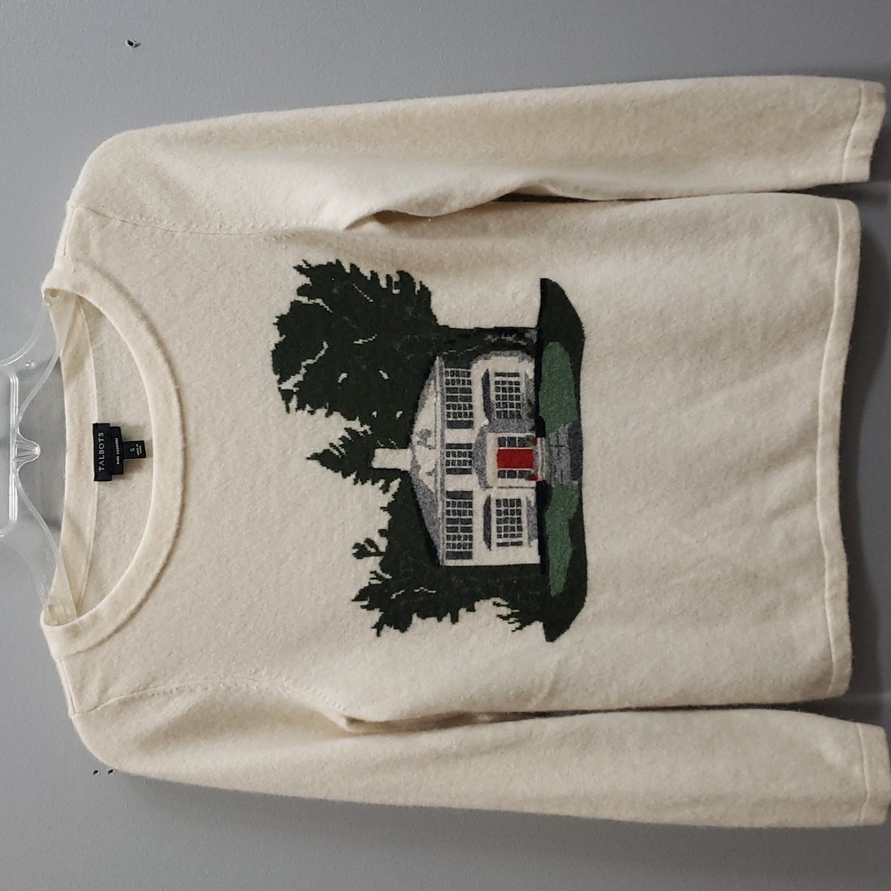 Talbots Cream Sweater with House Design